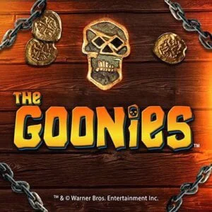 Ilustrasi karakter dari film The Goonies di sekitar gulungan slot.